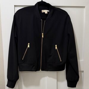 Michael Kors Black Bomber Jacket with Gold Zippers
